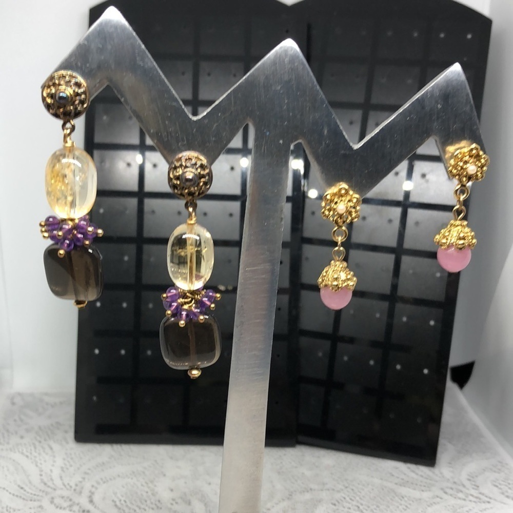 Bundle lot 2 elegant boho style gemstone bead earrings dangle drop